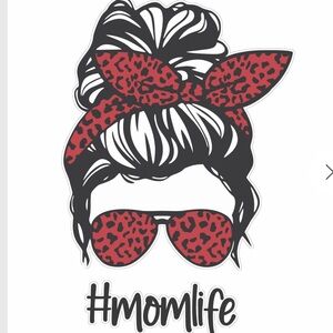Extra Large Matte Car Messy Bun #momlife Red Leopard Sticker NEW